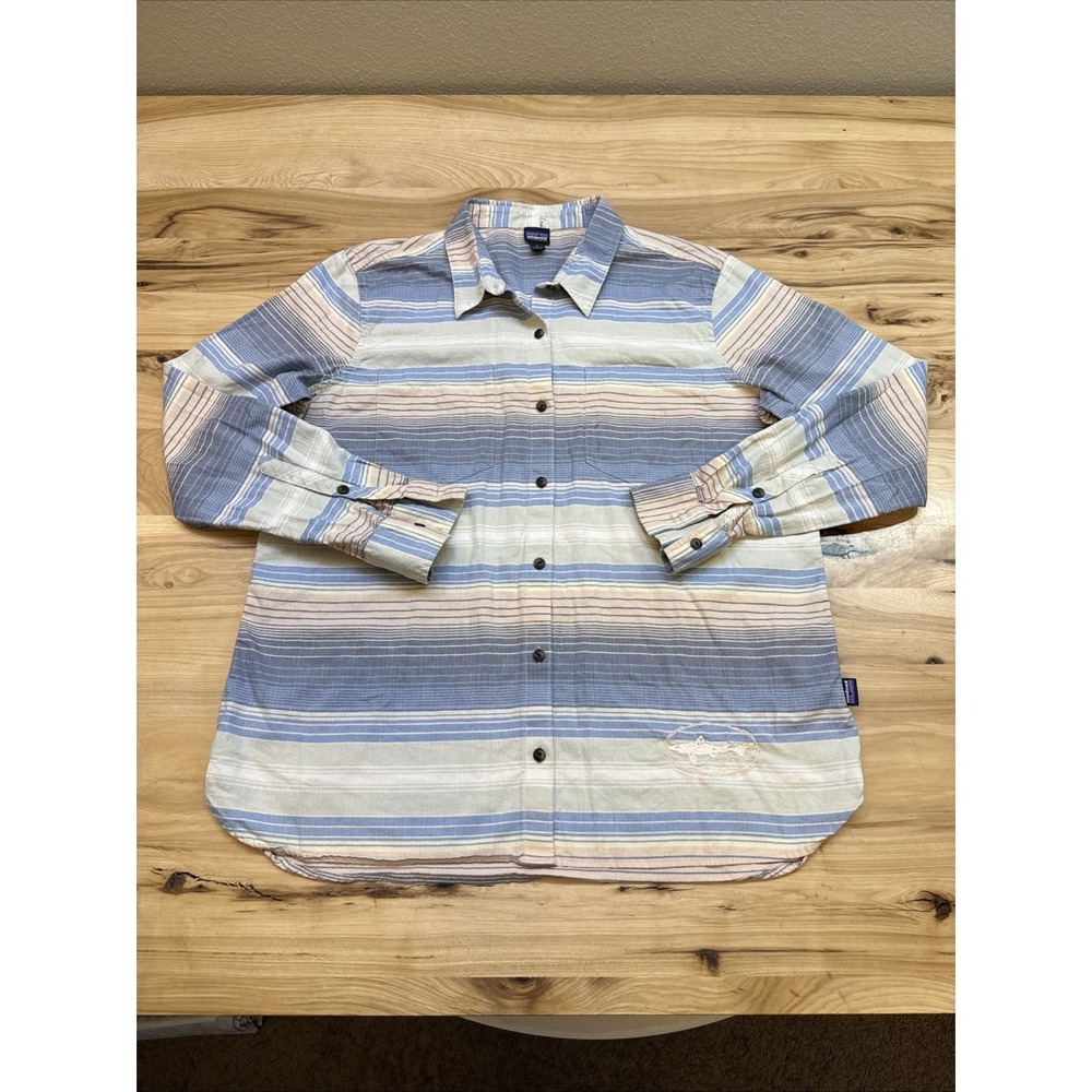 Patagonia Shirt Womens Large Button Up Organic Cotton Blouse Top Striped